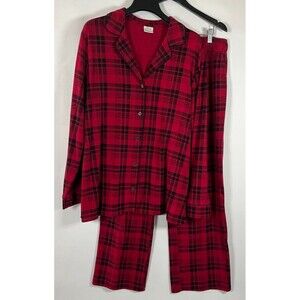 Soma Buffalo Plaid Pajama Set Stretch Red Black Size XL Button Up Collar Pants
